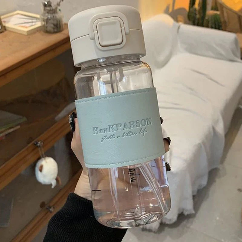 500ml Portable Water Bottle with Straw Creative Cute Leak-proof Plastic Drinking Bottle for Milk Coffee Tea Juice