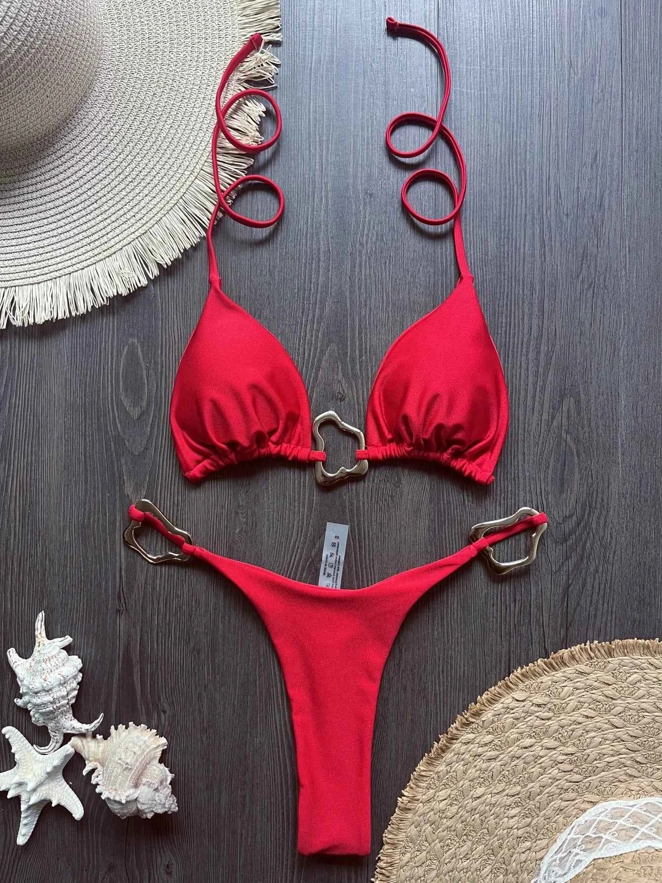 New Sexy Bikini Solid Color Lace-up Split Two-piece Swimsuit for Women