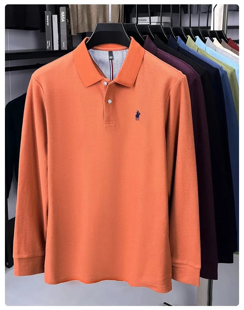 100% cotton high-end brand long sleeve polo shirt new Paul pony embroidery luxury comfort men's business leisure lapel T-shirt