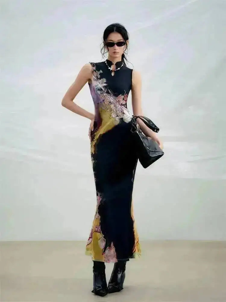 Gradient Unique Design Exquisite Beautiful Print Dress for Women Summer New Long Dress