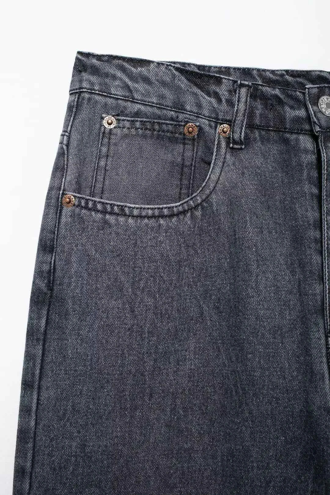 HH 2024 Women's Street Fashion Denim Blue Jeans Distressed Patchwork High Waist Zipper Fly Ripped Retro Long Pants