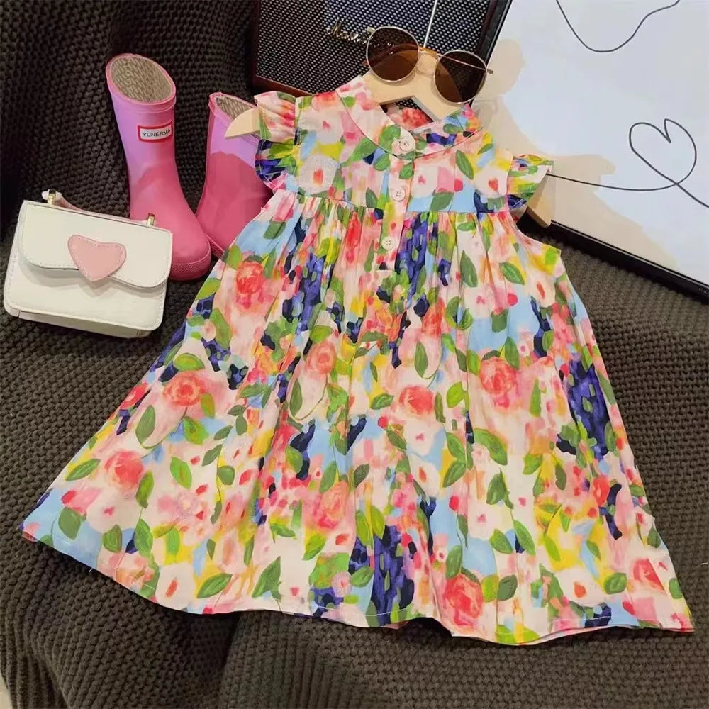 2026 Summer Baby Girls Beach Dresses Summer Soft Breathable Kids Girls Clothing Children Holiday A-Line Dress Vestidos