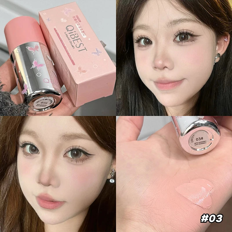 QIBEST New Velvet Matte Liquid Blusher Sponge Head Rendering Moisturizing Long-lasting Beauty Natural Cheek Face Blush Makeup