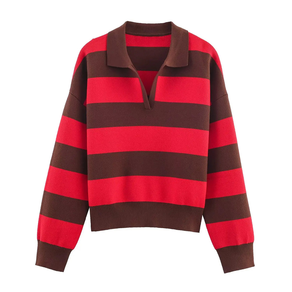 Nlzgmsj 2025  Autumn High Street Chic Women Striped Knitted  Sweaters Women Full Sleeve Vintage Style Tops