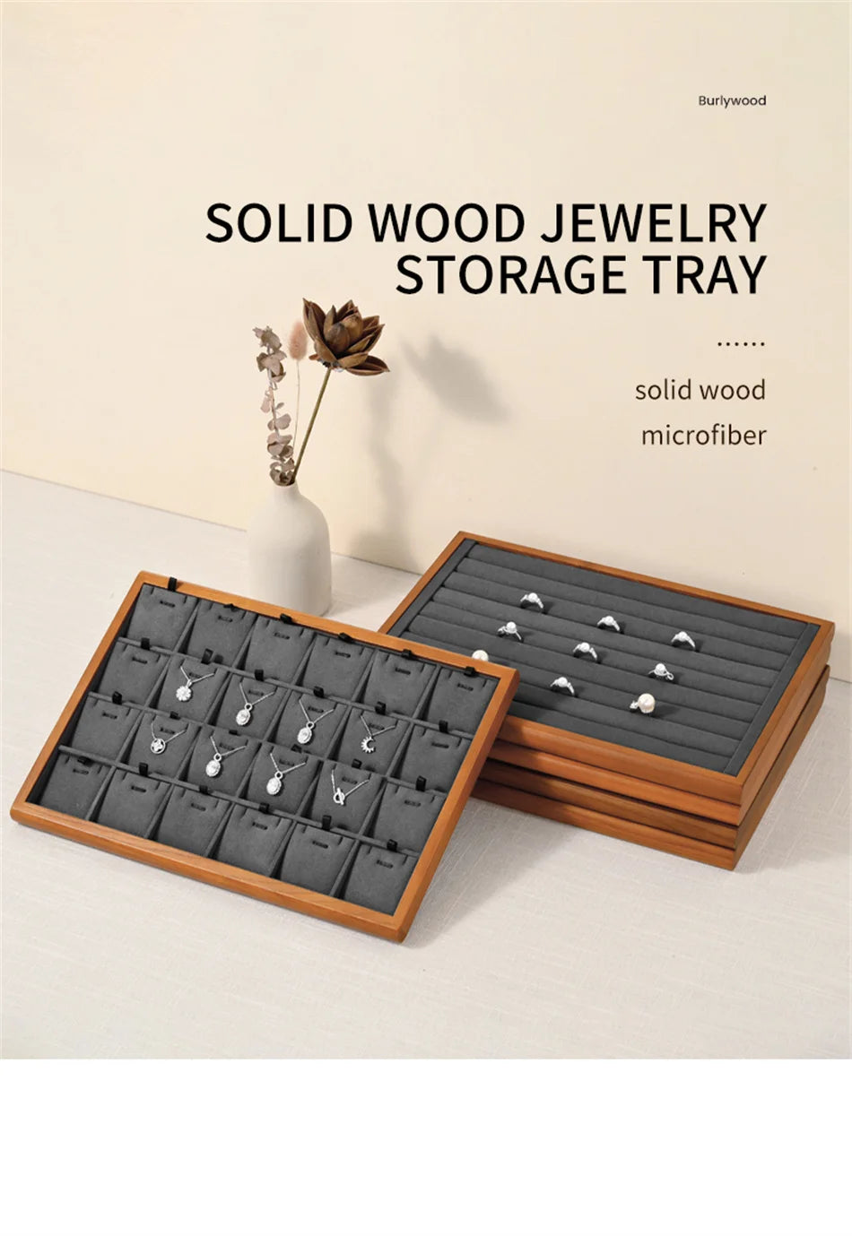 Oirlv Gray Wooden Jewelry Tray  Jewelry Display Viewing Plate Ring Pendant Bracelet Storage Plate Display Tray Jewelry Organizer