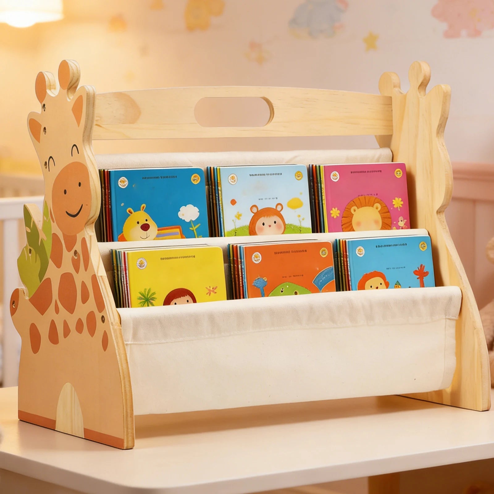 2 Tier Baby Bookshelf Double Sided Storage Montessori Wood Book Rack for Baby Nursery Room Playroom Classroom and Bedroom Decor