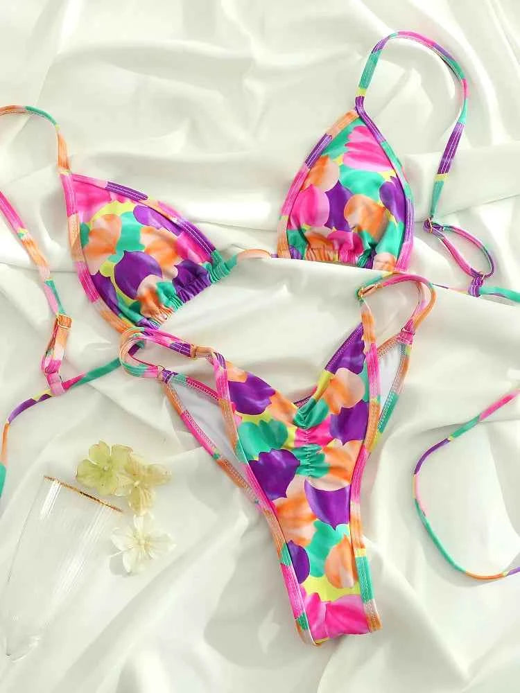 Rinabe Print Swimsuit Women Triangle Bikinis Micro Thongs Bandage Swimwear Bathing Suits Sexy Biquini Brazilian Beachwear