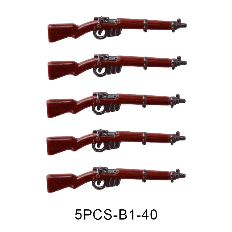 WW2 Military Accessories Wood Grain Guns Building Blocks Germany Soviet British Soldier Weapon Parts Rifle 98k Mini Bricks Toys