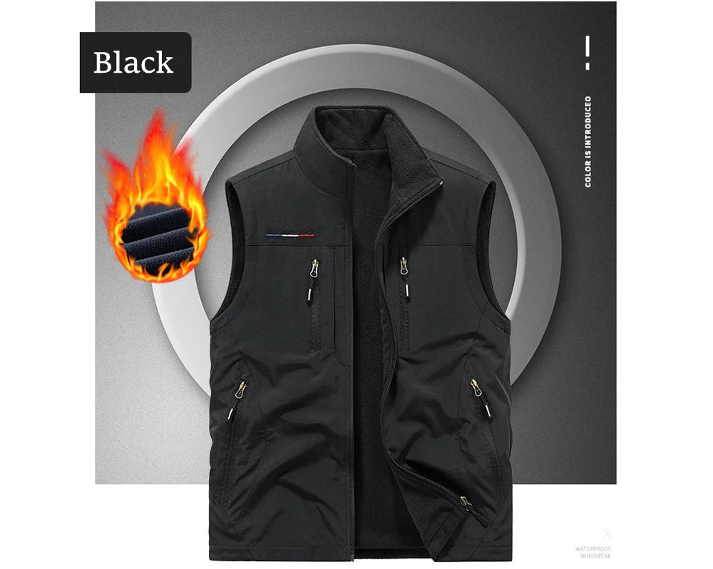 Winter Men's Multi-pocket Vests Casual Outdoor Fleece Fishing Vest for Men Warm Photographic Tooling Sleeveless Jackets Clothing