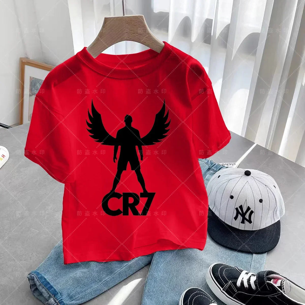 New Summer CR7 Print Cotton Boys Girls T-shirt Cristiano Ronaldo Clothing Fashion Outdoor Casual Fashion Sports Tees Top Tshirt