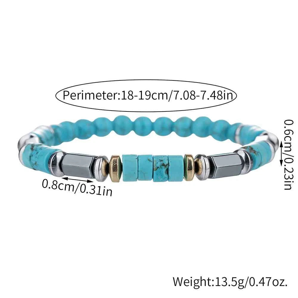 Fashionable turquoise black stone bead bracelet handmade elastic rope bracelet perfect gift for Christmas accessories