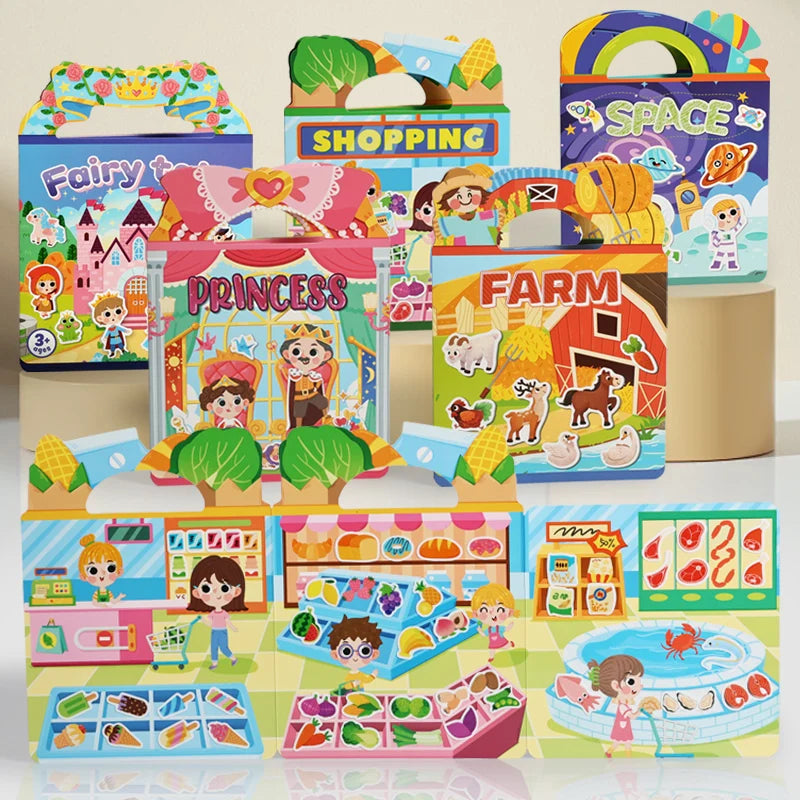 Kids' DIY Creative Jelly Sticker Book Reusable Portable Quiet Busy Paste Sticker Toy for Children