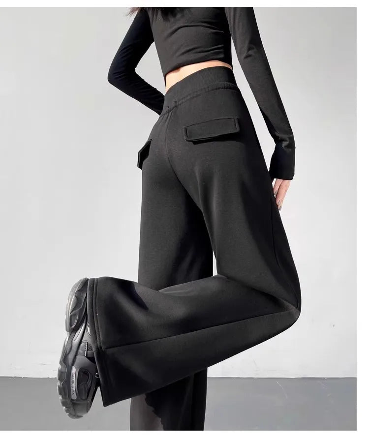 Women's Gray Sports High Waist Hanging Loose Slimming Straight Leg Wide Leg Pants American Sweatpants