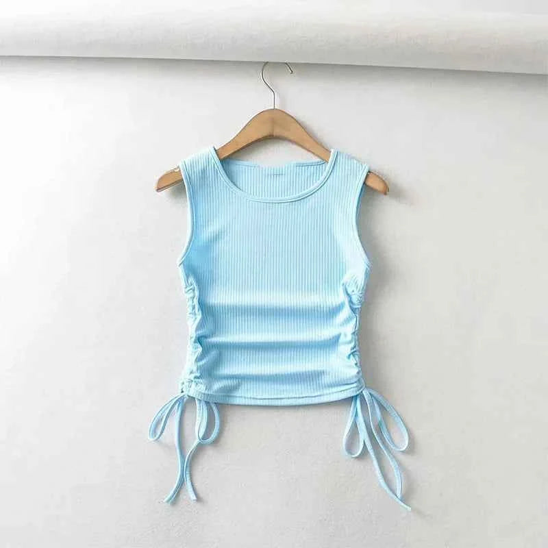 2025 Summer NEW Arrival Women Solid Color Sexy Causal Crop Top With String Both Side Club For Fashion Ladies