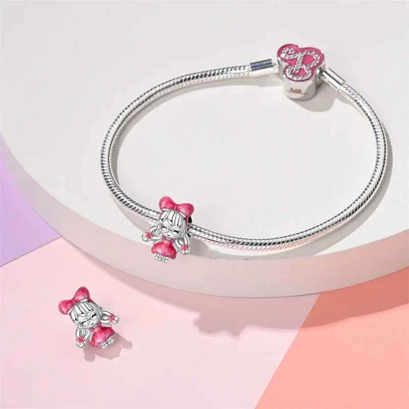 925 Silver Pink Princess Skirt Butterfly High Heels Fashion Bag Charms Beads Fit Pandach 925 Original Bracelets Fine DIY Jewelry