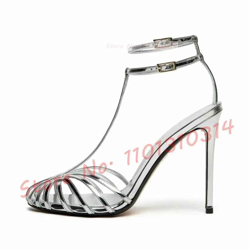 T-strap Cage High Heels Sandals Women Design Feminine Elegant Ankle Strap Shoes 2023 Ladies Luxury Narrow Band Sexy Work Sandals