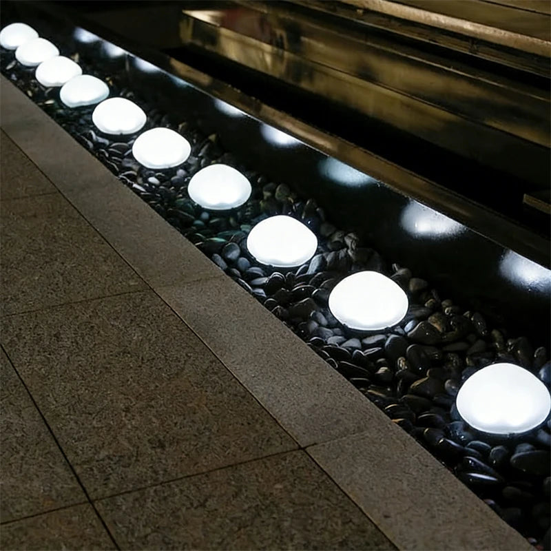 Solar Garden Lights Outdoor Waterproof Pebble Cobble Stones 2 Pack Changing LED Landscape Night Lights for Courtya,Paths,Stairs