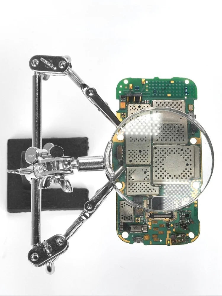 Soldering Iron Station Stand With Welding Magnifying Glass Clip Clamp Third Hand Helping Desktop Magnifier Soldering Repair Tool