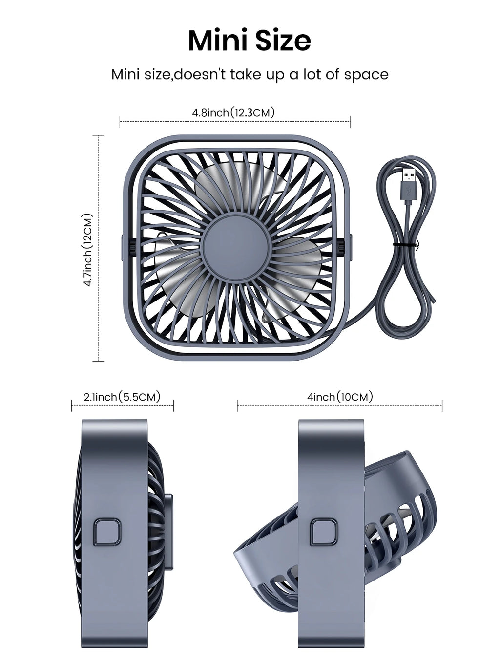 TOPK USB Desk Fan,Strong Airflow &Quiet Operation,Three-Speed Wind Small Fan,360° Rotatable Head for Home Office Table & Deskto