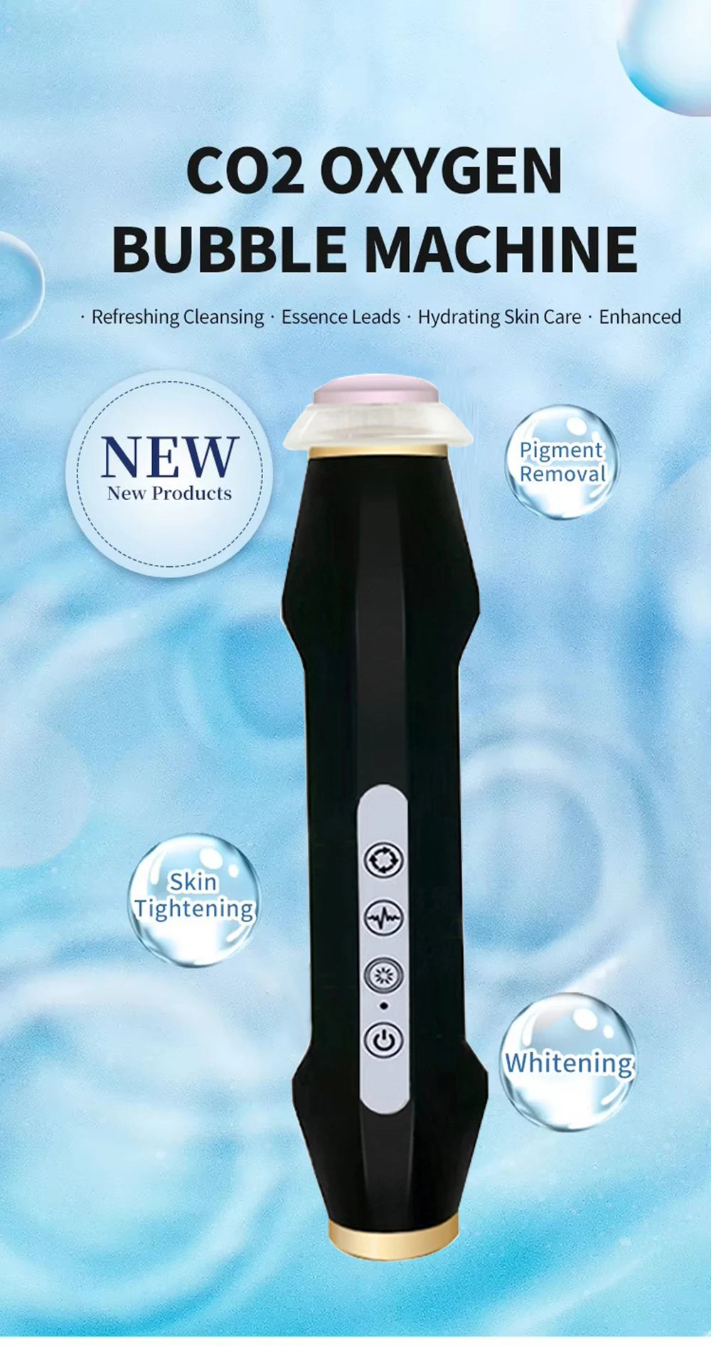 Newest Handheld Rechargeable CO2 Oxygen Bubble Device Exfoliate Oxygen Facial Machine Wrinkle Removal Portable Beauty Device