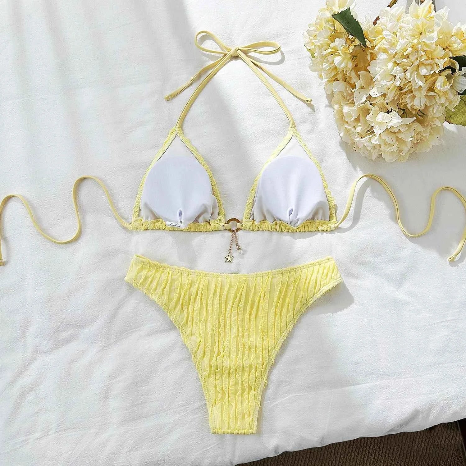 Sexy Wrinkled Halter Brazilian Bikini Women Swimwear Female Swimsuit Two-pieces Bikini Set High Cut Bathing Suit Swim Beach Wear