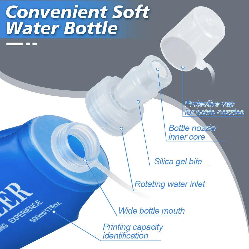 NEWBOLER 150ml 250ml 500ml Water Bottle TPU Folding Soft Flask Outdoor Sport Water Bag Collapsible Water Bottle Running Camping