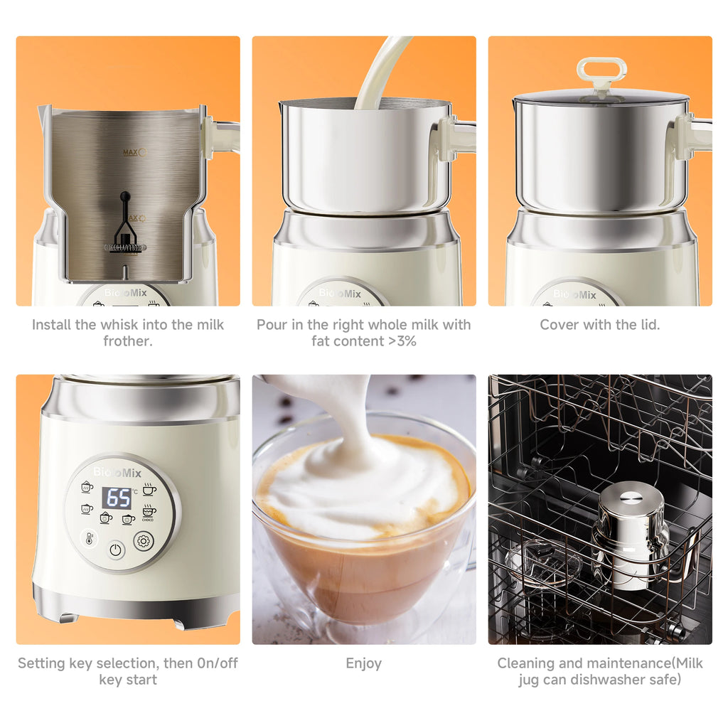 BioloMix 7-in-1 Steamer Detachab Electric Milk Frother Automatic Hot/Cold Foam Maker for Coffee, Hot Chocolate Dishwasher Safe