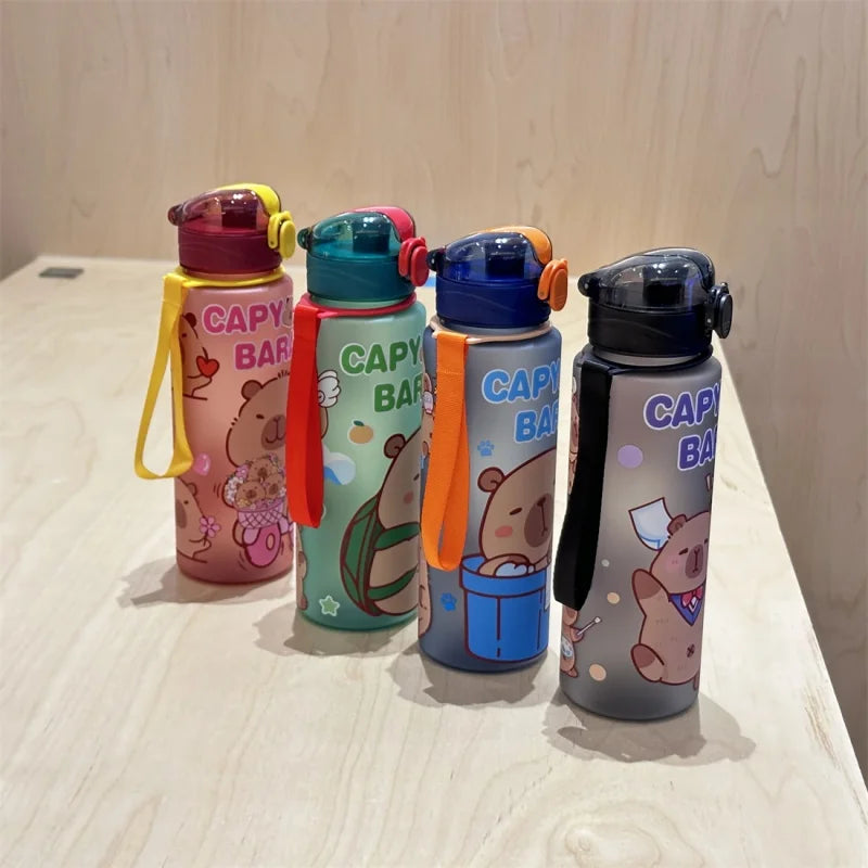 750mL Cute Cartoon Capybara Water Bottle Leakproof Plastic Straw Cup Portable Outdoor Travel Large Capacity Sports Water Bottle