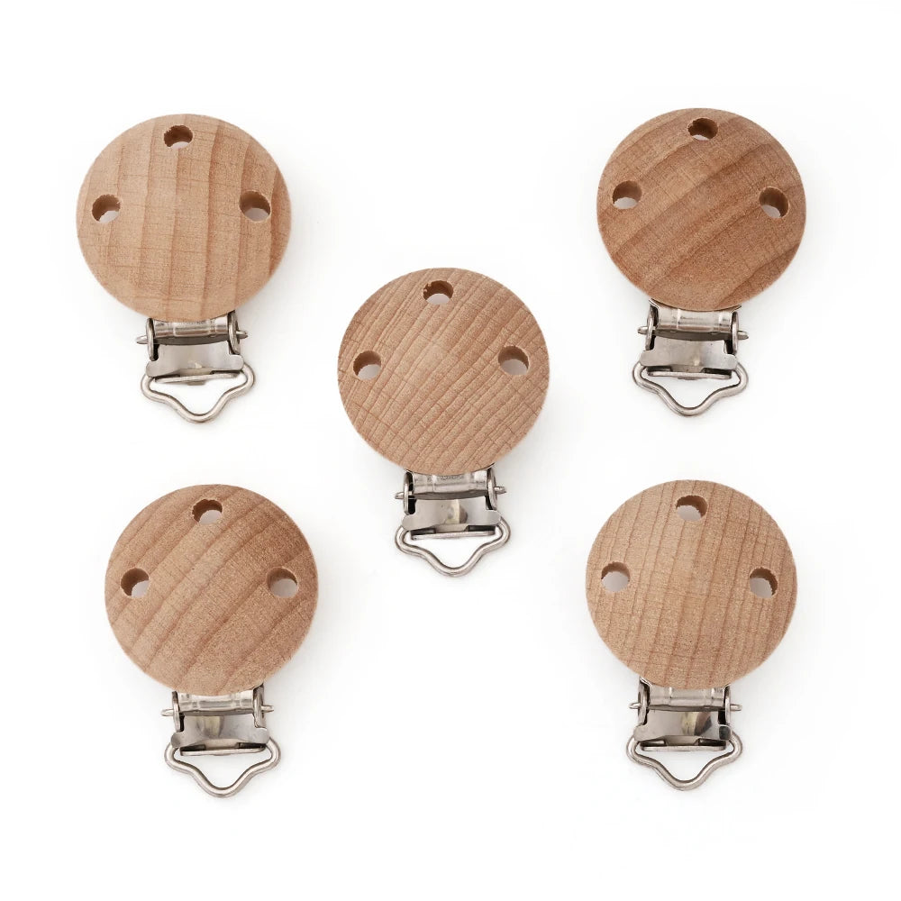 10Pcs Wooden Baby Pacifier Holder Metal Clip Beech Baby Pacifier Clips Chain Accessories Wooden Teether Toy BPA Free