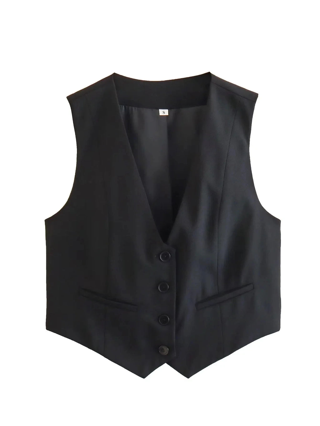 HXAO Fashion Sleeveless Vests For Women Button Up White Crop Top Office Casual Waistcoat Jacket Woman Summer Suit Black Vest Top