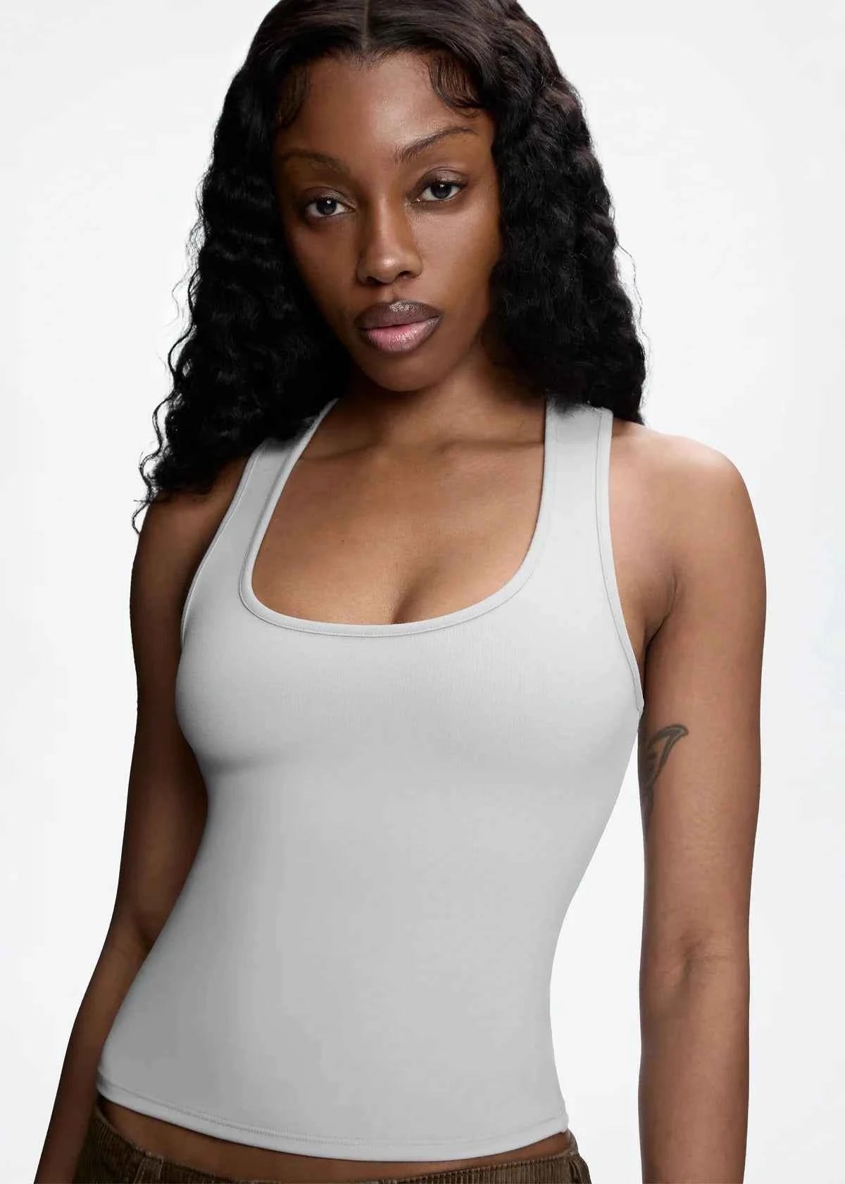 Tank Classic X-shaped Backless Baby Blue and Misty Gray Multi-color Comfortable Elastic Waist Tight Fit Backless Top