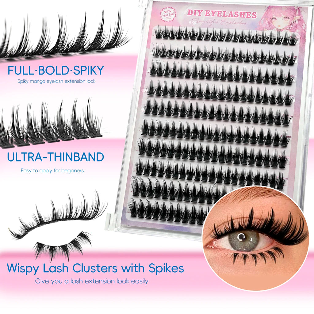 10 rows of 200 clusters of self-adhesive false eyelashes, makeup eyelashes, extending soft eyelashes, 9-13mm（MIX)