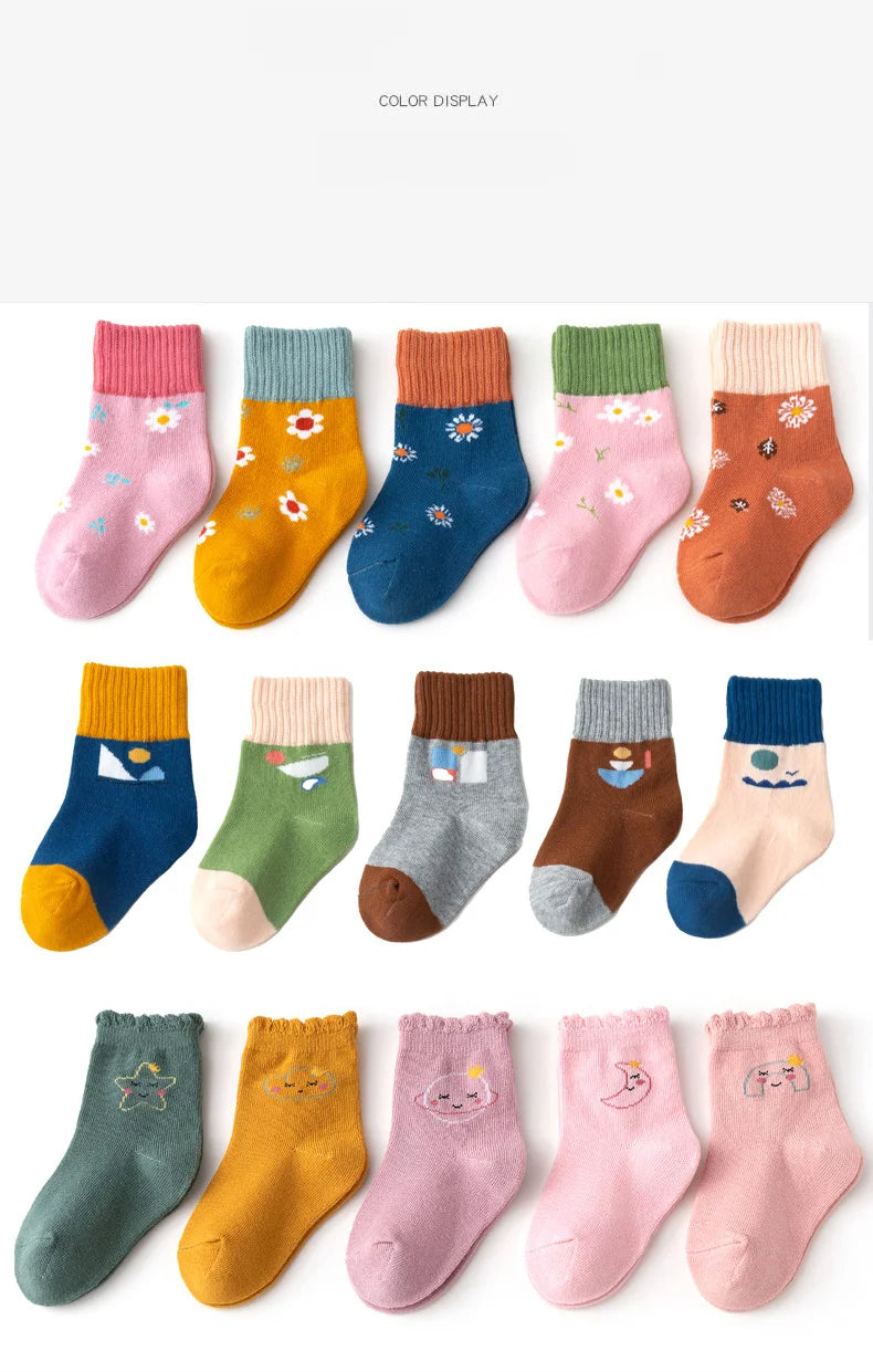 5 Pairs of Cute Cartoon Ankle Socks With Warm and Durable Stripes Designed for Comfortable Fall and Winter Wear