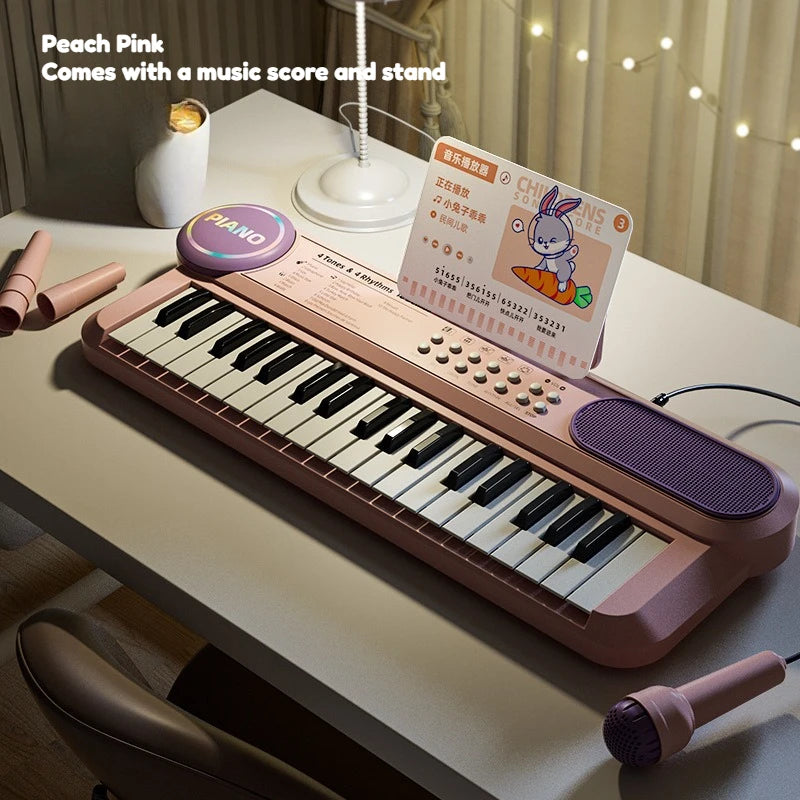 37-Key Kids Piano Keyboard Musical Toy with Microphone Music Score for Early Learning Interactive Play Best Gift Christmas Gift