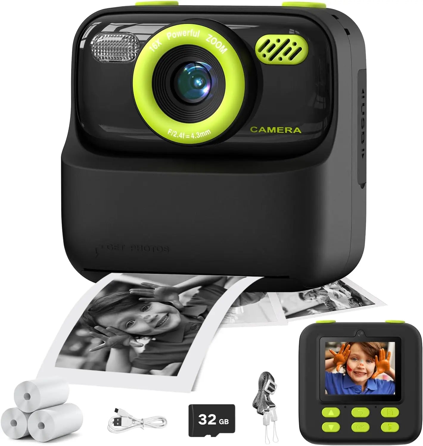 Kids Instant Print Camera, Birthday Gifts for Boys and Girls, Kids Digital Camera Toys, 1080P HD Video, Boy Gifts/Girl Gifts