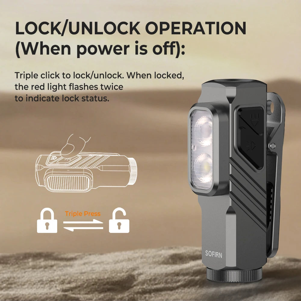 SOFIRN ST10 1000lm Mini Clamp Flashlight 144m 7000K LED Light 14500 USB C Rechargeable White&Red Lamp IPX6 with Magnetic Tailcap