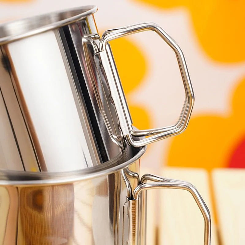 1Pc Stainless Steel Folding Handle Cup Portable Carabiner Cup Outdoor Camping Cups for Home Outdoor Camping Accessories