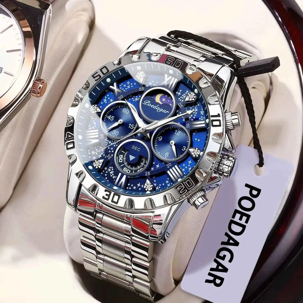 POEDAGAR Luxury Fashion Man Watch Waterproof Luminous Chronograph Men Watch Stainless Steel Sports Military Quartz Men's Watches