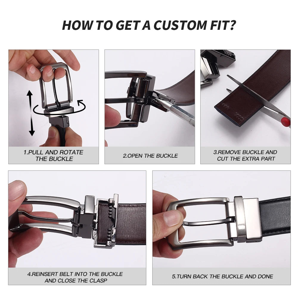 Reversible Pin Buckle Men's Belts Real Leather Male Belt for Man High Quality Designer Fashion Jeans Waist Strap Luxury Business