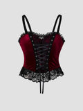 Women Elegant Retro T-shirt Y2K Gothic Style Lace Backless Top Woman Wine Red Sling Tank Waistcoat Sexy Slim Fit Crop Tops