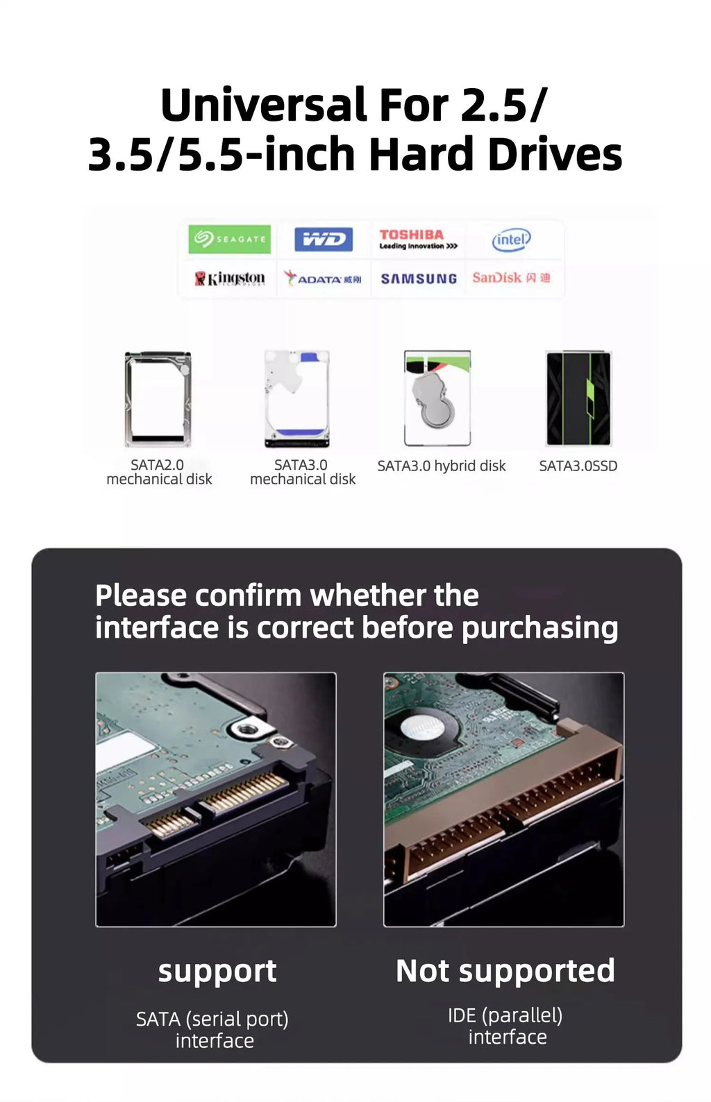 TEUCER SATA to USB 3.0 Cable USB to SATA Hard Drive Adapter Converter for 2.5" 3.5" SSD HDD Hard Drive Disk with Power Adapter