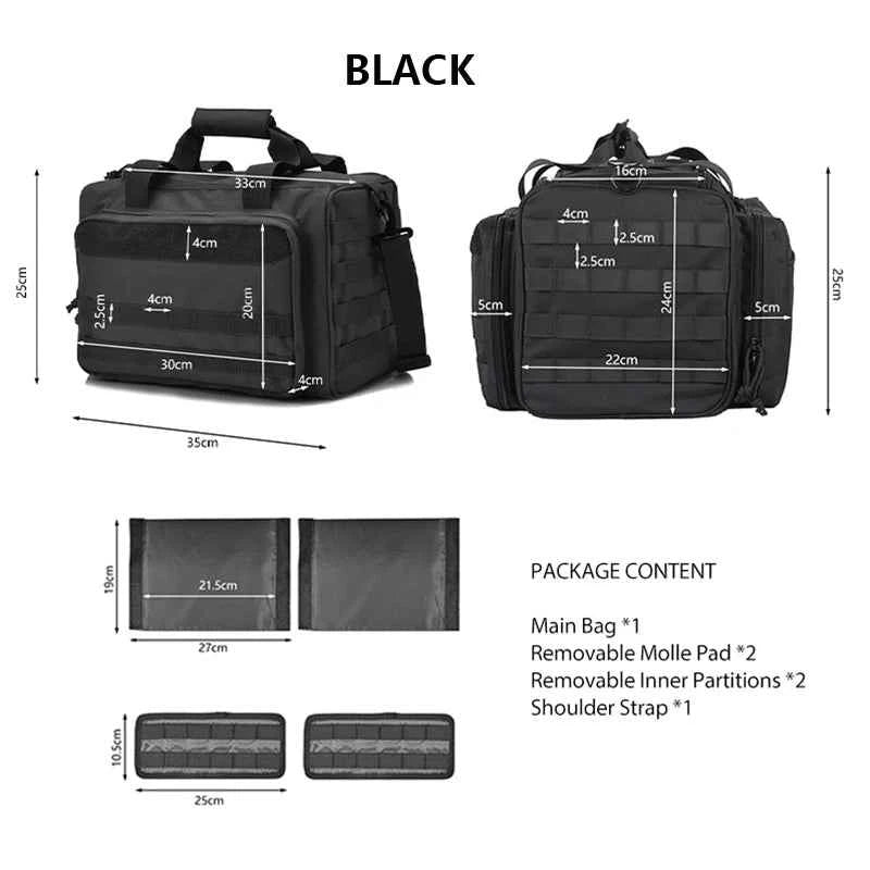 Gun Range Storage Bag Molle System Outdoor Hunting Accessory Nylon Gun Tactical Case Bags Pistol Tool Shoulder Pack Sniper Black