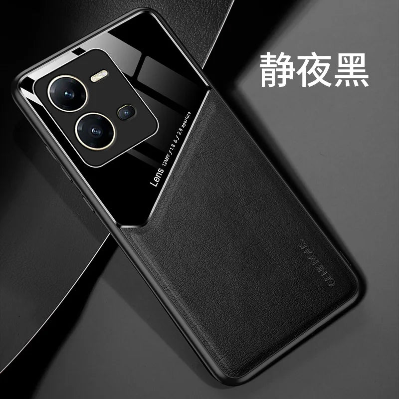 Luxury Magnetic Leather Glass Phone Case For VIVO V25 V25E Pro Ultra Thin Soft Matte Back Camera Protector Film Cover Shell