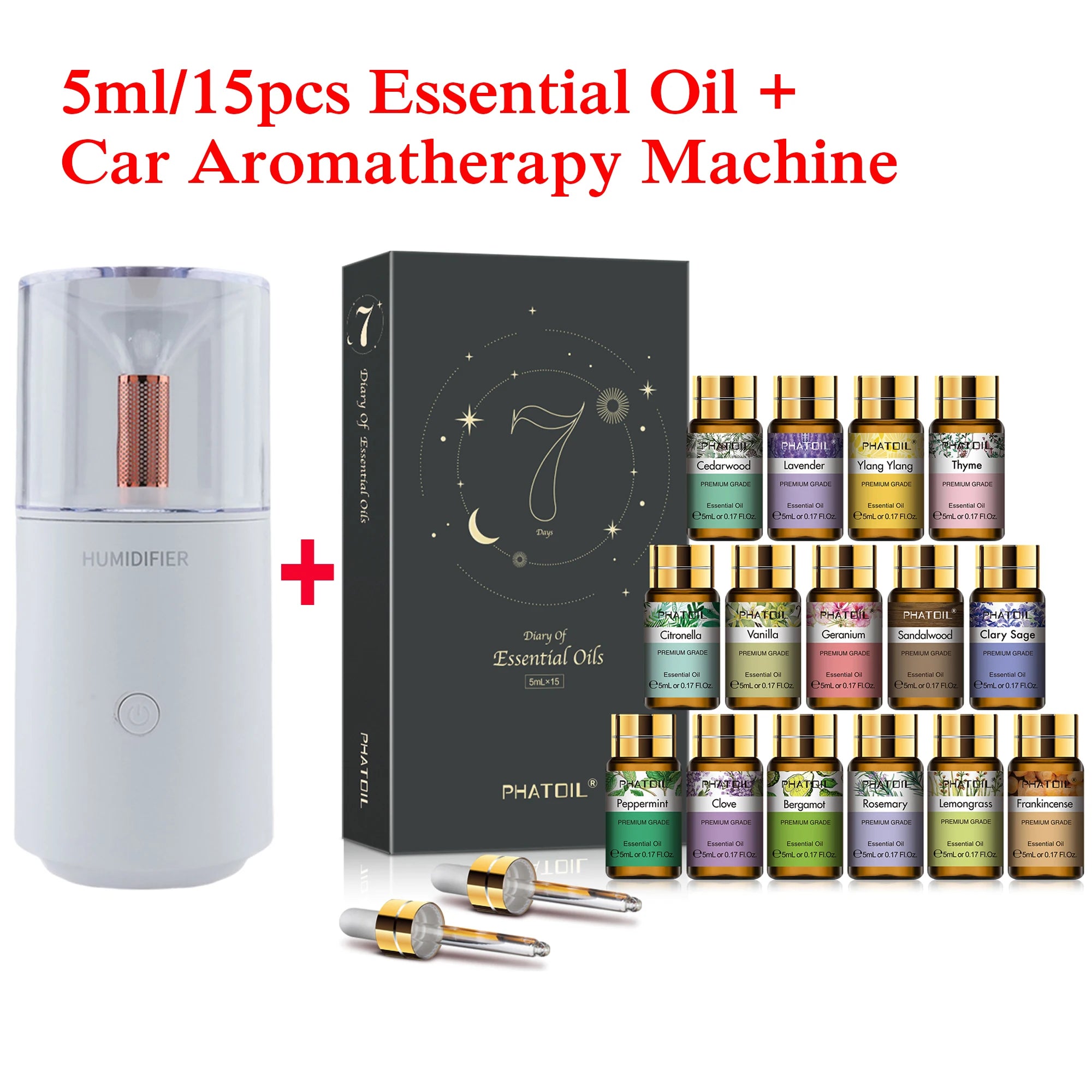 PHATOIL 15pcs Essential Oils Set for Diffuser Humidifier Candles Making-5ml Lavender Vanilla Peppermint Rosemary Aroma Oil