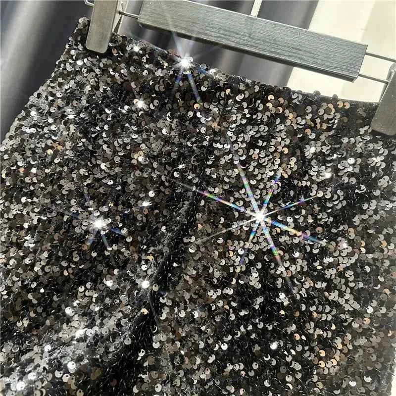 New Autumn Black Velvet Shorts Women Sequined Shiny Versatile Short Pants Clubwear Shorts Hot Pants High Street