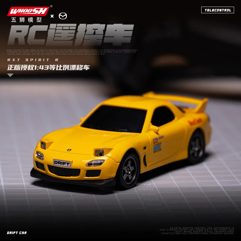 WHOOSH Licensed 1:43 Scale Mini RC Drift Car Full Proportional Remote Control Subaru WRC WRX STI Mazda RX7 Desktop Toy For Boys