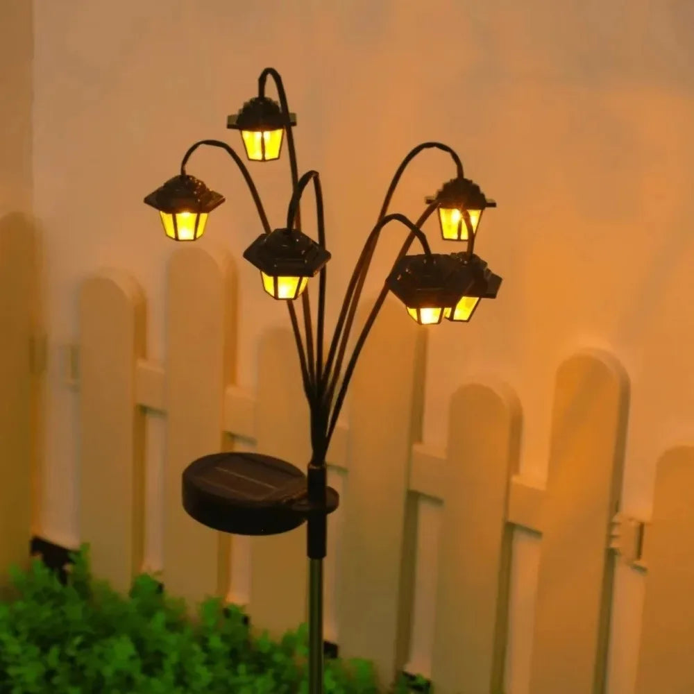 1pc Retro Lantern Decorative Light Waterproof Street Lawn Lamp Solar Garden Lights 6LED Holiday Party Lamp