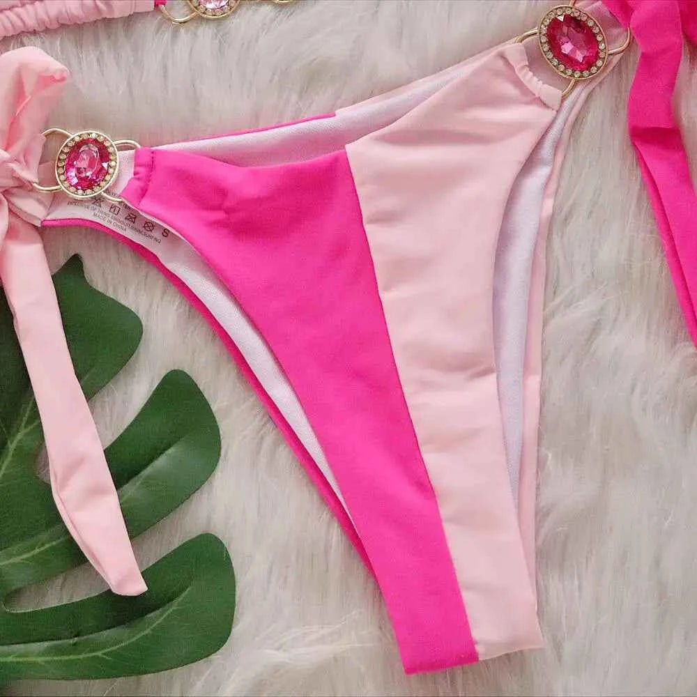 2026 Splicing Halter Diamond Bikini Women Swimsuit Female Swimwear Two Pieces Bikini Set Hollow Out Bathing Suit Swim Beach Wear