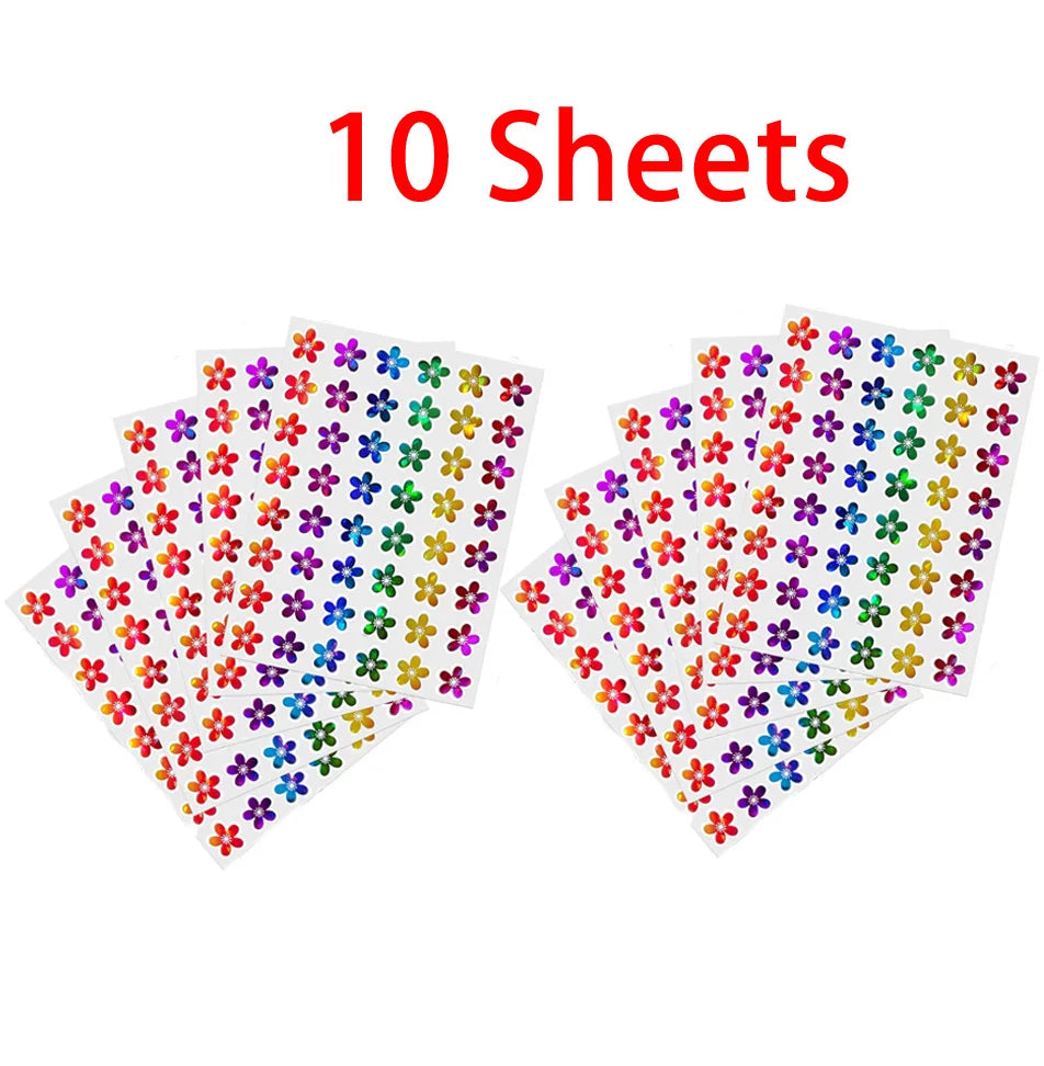 Kids Reward Sticker Stars Flowers Hearts Dots Sparkly Holographic Stickers Behavior Chart School Student Supplies DIY Decoration