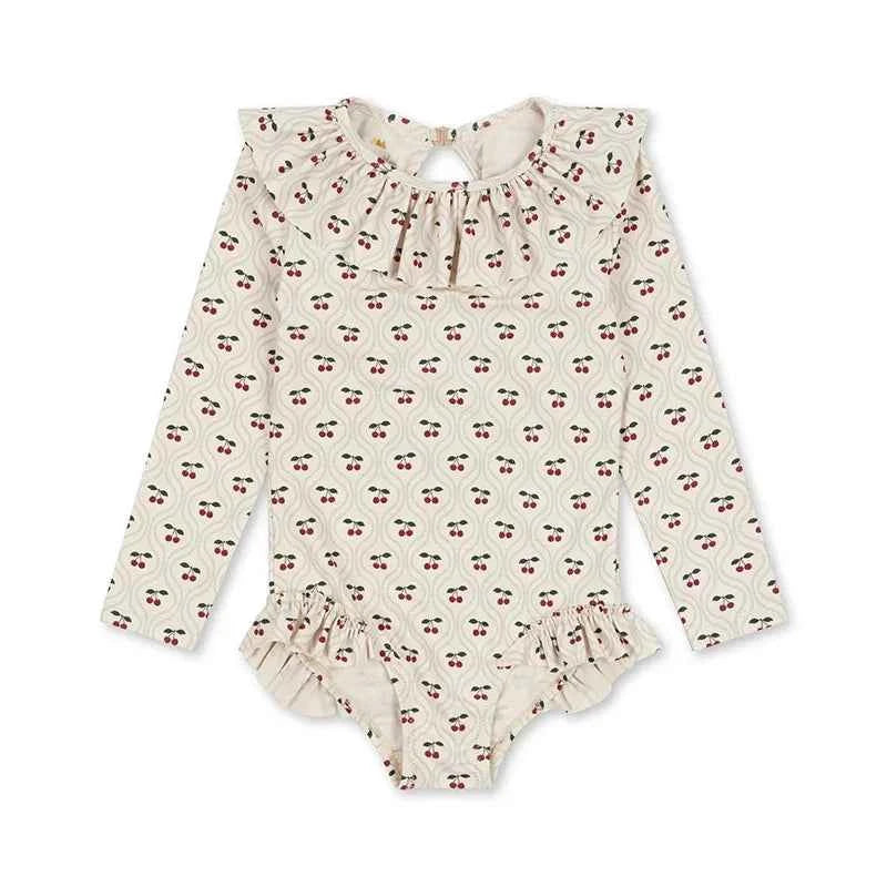 Kids Swimwear for Girl New Summer Baby Girls Cute Cherry Floral Swimsuit Set Long Sleeves/Sling Sunscreen Swimsuit Bikini H503